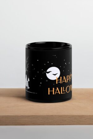 Hauntingly Delightful Coffee Ghost Black Glossy Mug for a Spooktacular Halloween