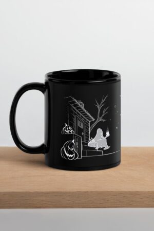 Hauntingly Delightful Coffee Ghost Black Glossy Mug for a Spooktacular Halloween