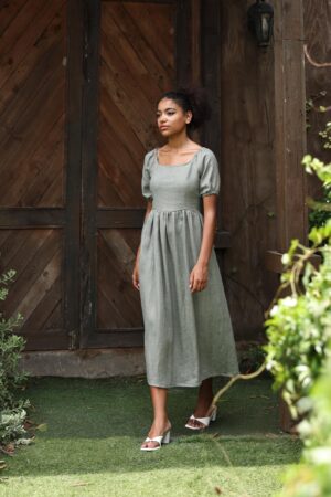 DAISY The Epitome of Effortless Elegance - Linen Midi Dress for Women