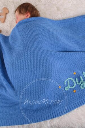 Personalized Hand-Embroidered Knit Baby Blanket A Cherished Keepsake for Your Little One