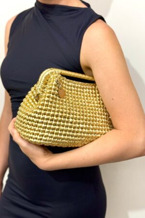 Gilded Glamour Woven Metallic Leather Clutch for Enchanting Evenings