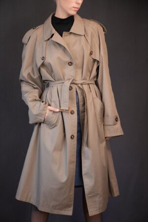 Timeless Taupe Trench A Vintage Masterpiece with Checkered Charm