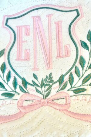 Personalized Heirloom Quilt Embroidered Baby Quilt with Vintage Crest and Monogram