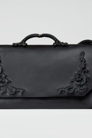 Enchanting Baroque Black Leather Bag A Gothic Masterpiece from the Bohemian Collection