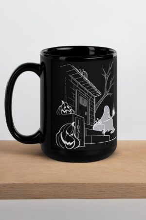 Hauntingly Delightful Coffee Ghost Black Glossy Mug for a Spooktacular Halloween