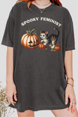 Empower Your Halloween Spooky Feminist Cat Lady Shirt for Kamala Supporters