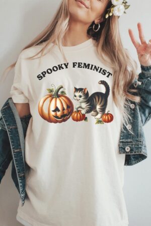 Empower Your Halloween Spooky Feminist Cat Lady Shirt for Kamala Supporters