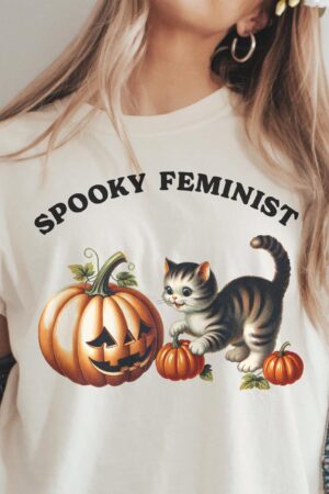 Empower Your Halloween Spooky Feminist Cat Lady Shirt for Kamala Supporters