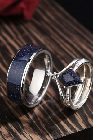 Celestial Embrace Orion Nebula Ring Set - A Starry Night for Your Eternal Bond