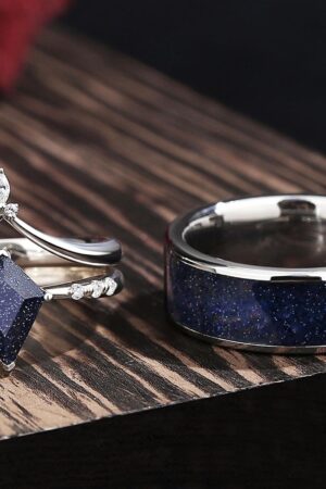 Celestial Embrace Orion Nebula Ring Set - A Starry Night for Your Eternal Bond