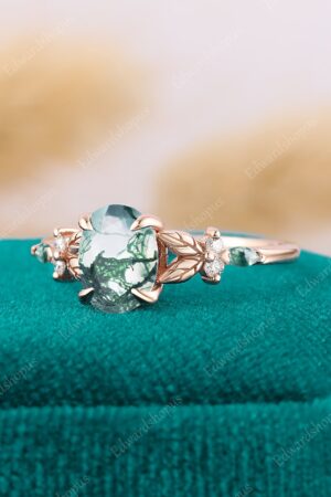 Enchanted Oval Moss Agate Engagement Ring A Nature-Inspired Symbol of Love