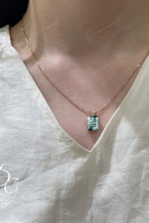 Exquisite Emerald Cut Green Moss Agate Necklace A Timeless Treasure in 14k Yellow Gold