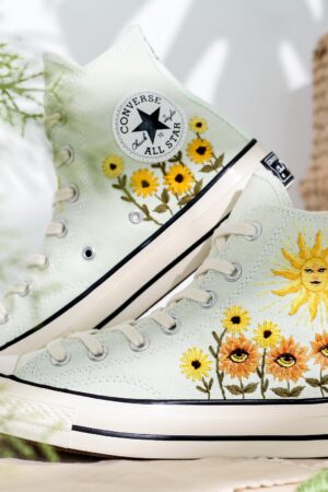 Captivating Custom Converse Embroidered Evil Eye Sunflowers for a Trendy Statement