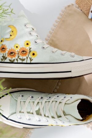 Captivating Custom Converse Embroidered Evil Eye Sunflowers for a Trendy Statement