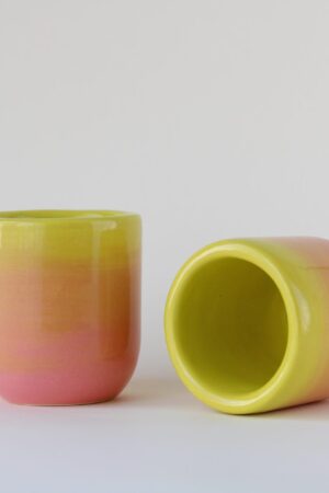 Exquisitely Crafted Pink Chartreuse Ombr? Ceramic Espresso Cup A Symphony of Hues