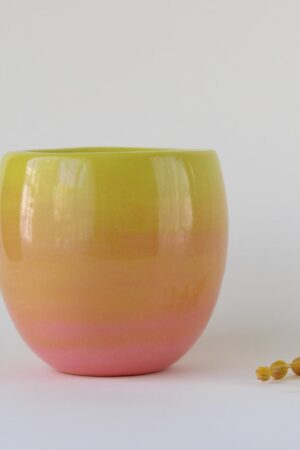 Exquisitely Crafted Pink Chartreuse Ombr? Ceramic Espresso Cup A Symphony of Hues