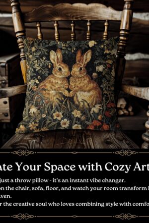 Enchanted Woodland Retreat Botanical Rabbits Throw Pillows, Inspired by William Morris