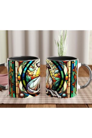 Art Nouveau Greyhound Stained Glass Effect Ceramic Mug - 11oz White