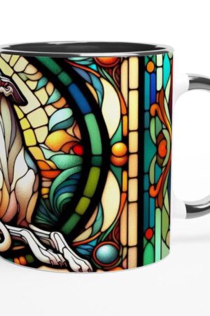 Art Nouveau Greyhound Stained Glass Effect Ceramic Mug - 11oz White