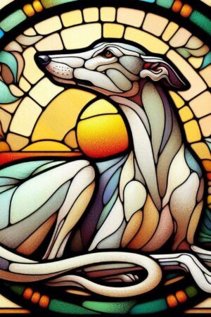 Art Nouveau Greyhound Stained Glass Effect Ceramic Mug - 11oz White