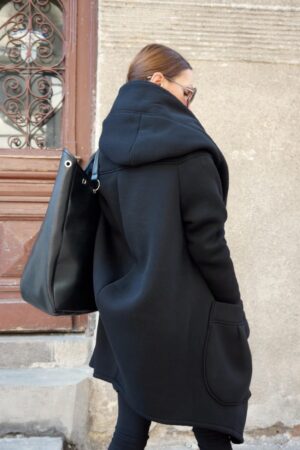 Luxurious Asymmetrical Black Hooded Coat Warmth, Style, and Functionality