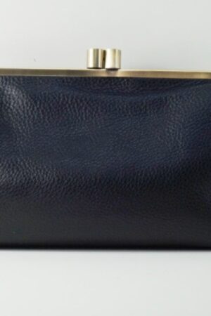 Dakota Vintage Black Leather Kiss Lock Clutch Handbag