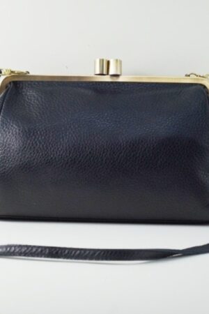 Dakota Vintage Black Leather Kiss Lock Clutch Handbag