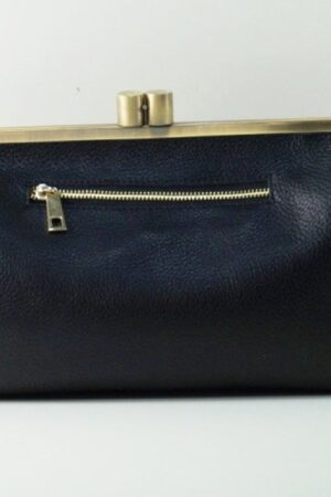 Dakota Vintage Black Leather Kiss Lock Clutch Handbag