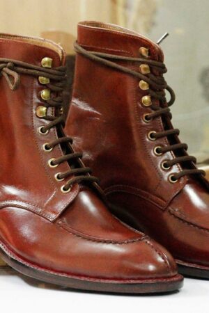 Handmade Brown Leather Split Toe Boots - Goodyear Welted Dress Ankle Boots for Men