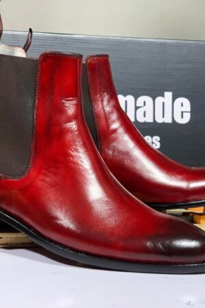 Burgundy Chelsea Boots  Handmade Goodyear Welted Leather Ankle Boots for Men