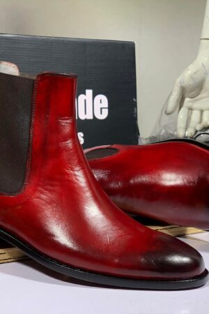 Burgundy Chelsea Boots  Handmade Goodyear Welted Leather Ankle Boots for Men