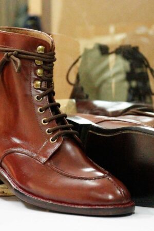 Handmade Brown Leather Split Toe Boots - Goodyear Welted Dress Ankle Boots for Men