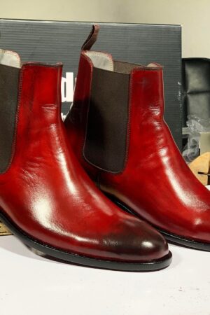 Burgundy Chelsea Boots  Handmade Goodyear Welted Leather Ankle Boots for Men