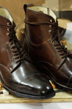 Men's Handmade Brown Leather Boots  Cap Toe, Side Zip & Goodyear Welted