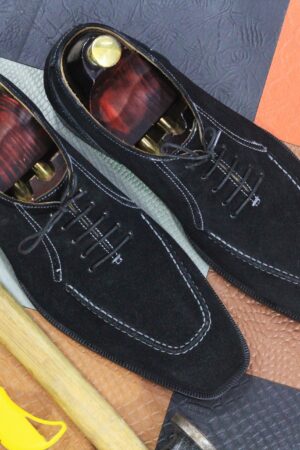 Handmade Black Suede Dress Shoes for Men - Formal Lace-Up Oxfords