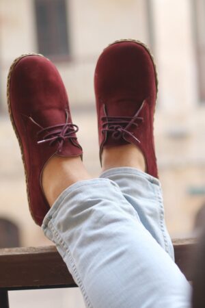 Oxford Grounding Shoes Men - Wide Toe Box Leather Soles - Burgundy Nubuck