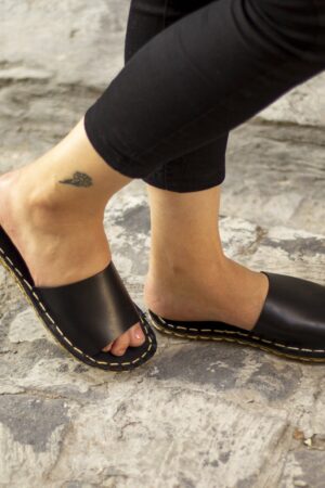 Black Leather Sole Sandals for Women - Stylish & Comfortable Summer Footwear