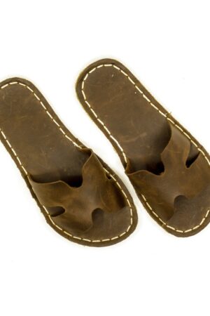 Men's Crazy Brown Barefoot Slippers - Leather Feel, Indoor Outdoor Comfort