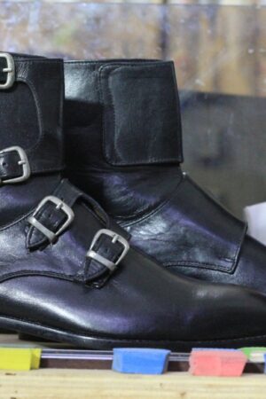 Handmade Black Leather Monk Strap Boots for Men | Stylish Ankle Boots