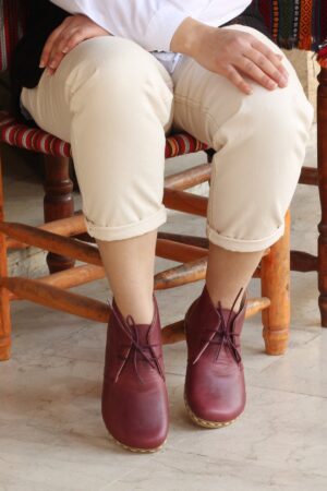 Crazy Burgundy Leather Barefoot Boot Leggings for Women | Wide Toe Box & Grounding