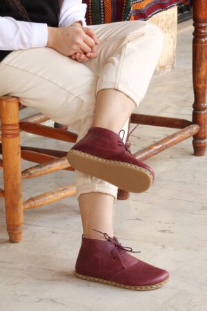 Crazy Burgundy Leather Barefoot Boot Leggings for Women | Wide Toe Box & Grounding