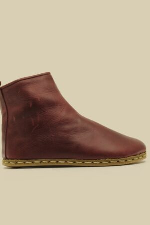 Crazy Burgundy Leather Ankle Boots for Men - Rugged Fur-Lined Style