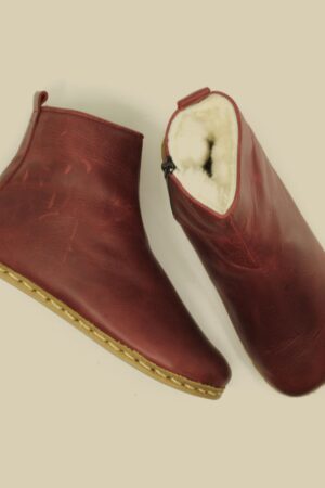 Crazy Burgundy Leather Ankle Boots for Men - Rugged Fur-Lined Style