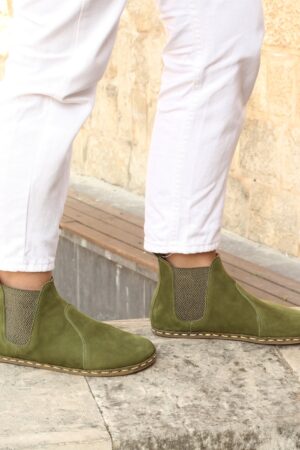 Green Nubuck Wide Toe Chelsea Boots for Women | Barefoot Comfort & Style