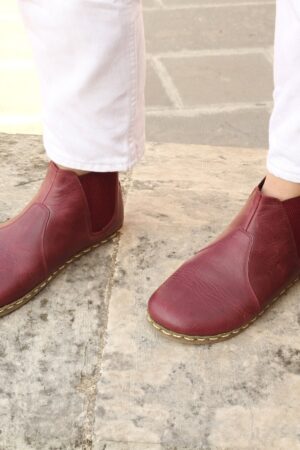 Chelsea Barefoot Boots Women's Crazy Burgundy Leather - Handmade Zero Drop