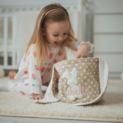 Perfect Easter Baskets. Embroidered Easter Bunny Bag. Kids Easter Treat Bag. Baby Girl And Boy Baskets. Egg Basket For Easter Activities.