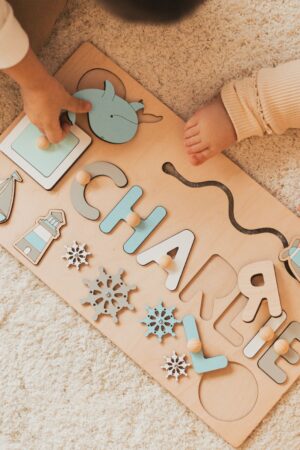 Sensory Activity Wooden Busy Board Personalized Name Puzzle First Easter Gift 1 2 3 Years Old Birthday Gift Custom Puzzle for Kids