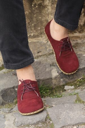 Oxford Grounding Shoes Men - Wide Toe Box Leather Soles - Burgundy Nubuck