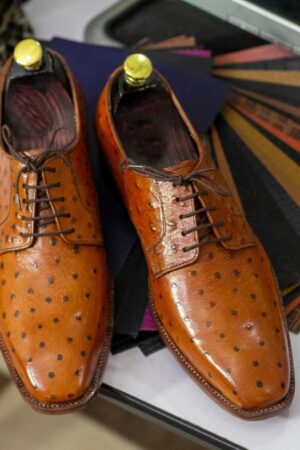 Handmade Ostrich Texture Derby Shoes - Men's Stylish Lace-Up Leather Casual Outfit