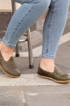 Military Green Barefoot Loafers for Women  Turkish-Inspired Comfort & Style